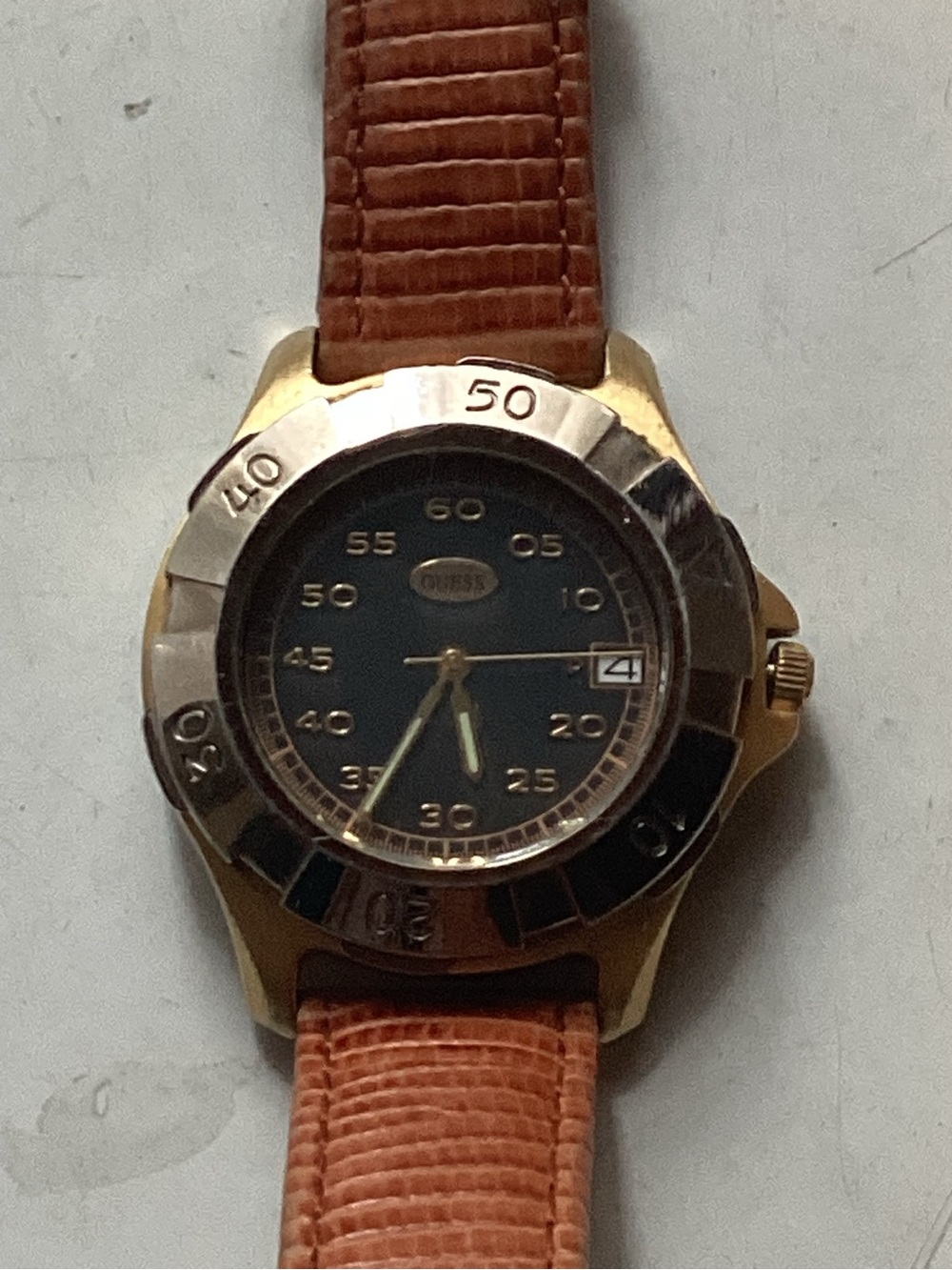Guess Gold-Tone Case Black Dial Men's Watch with Brown Leather Strap